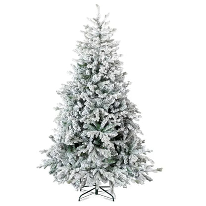 7 FT Pre-lit Snow Flocked Christmas Tree, Artificial Hinged Xmas Pine Tree With 1100 Branch Tips