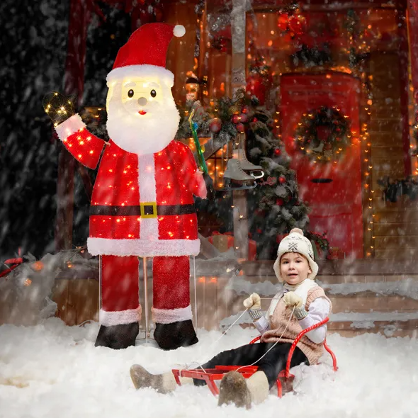 6FT Lighted Santa Christmas Yard Decorations, Pre-lit Pull Up Santa Waving Hand With 180 LED Warm White Lights - view 6