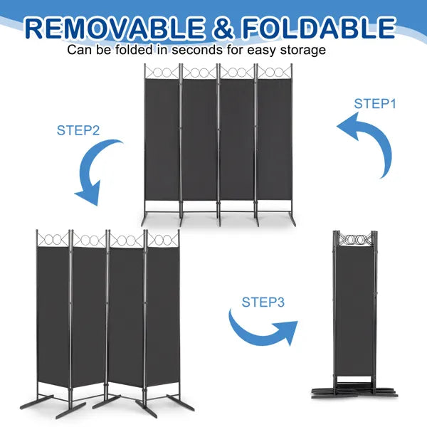 6FT 4-Fold Top With Shape 160g Polyester Cloth Plastic Feet Carbon Steel Frame Foldable Screen Black - view 2