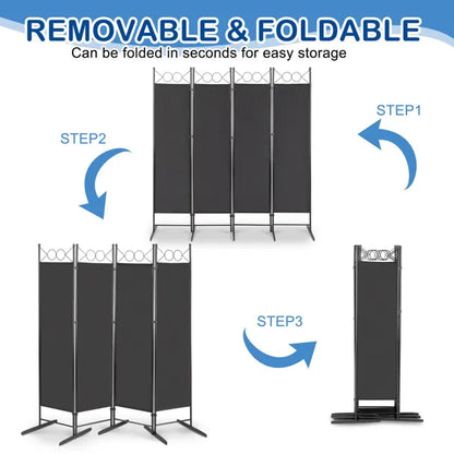 6FT 4-Fold Top With Shape 160g Polyester Cloth Plastic Feet Carbon Steel Frame Foldable Screen Black - view 2