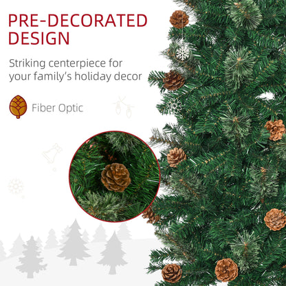 7.5ft Pencil Christmas Tree, Artificial Christmas With Pine Needles, Realistic Branches, Pine Cones, Metal Base, Green - view 5