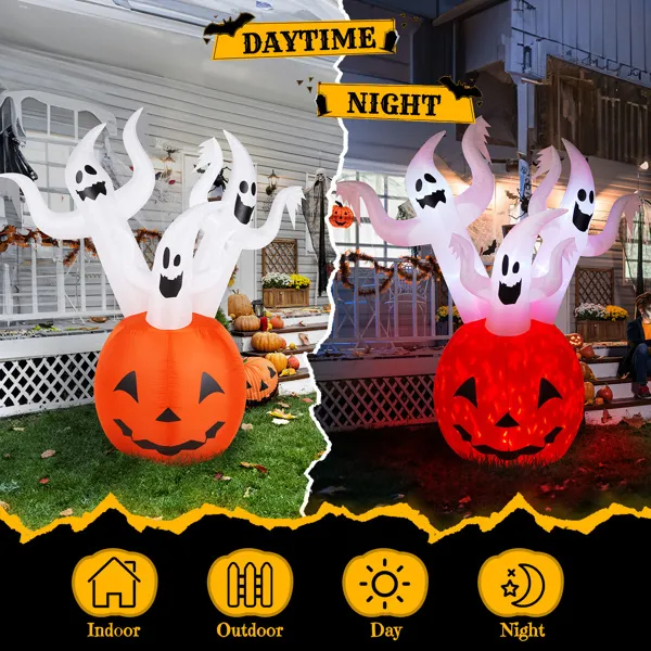 5.9 FT Halloween Inflatable Pumpkin Ghost Outdoor Decorations, Scary Blow Up Yard Decor With Built-in LED Lights - view 3