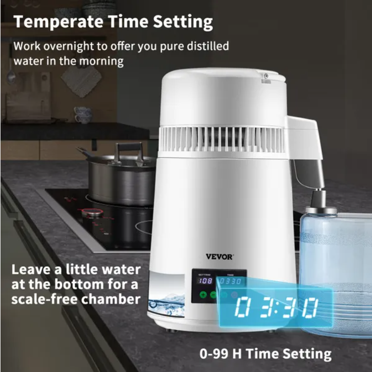 VEVOR 1.1Gal Water Distiller, 0.3Gal H, 750W Distilled Water Maker Machine 0-99H Timing Set Temp Display - view 5
