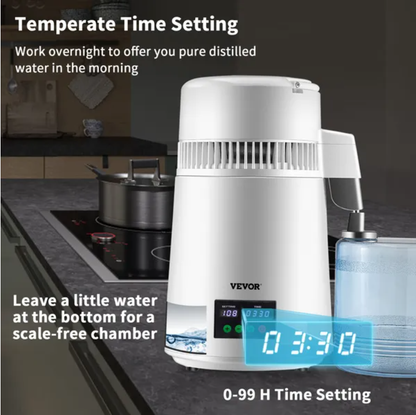 VEVOR 1.1Gal Water Distiller, 0.3Gal H, 750W Distilled Water Maker Machine 0-99H Timing Set Temp Display - view 5