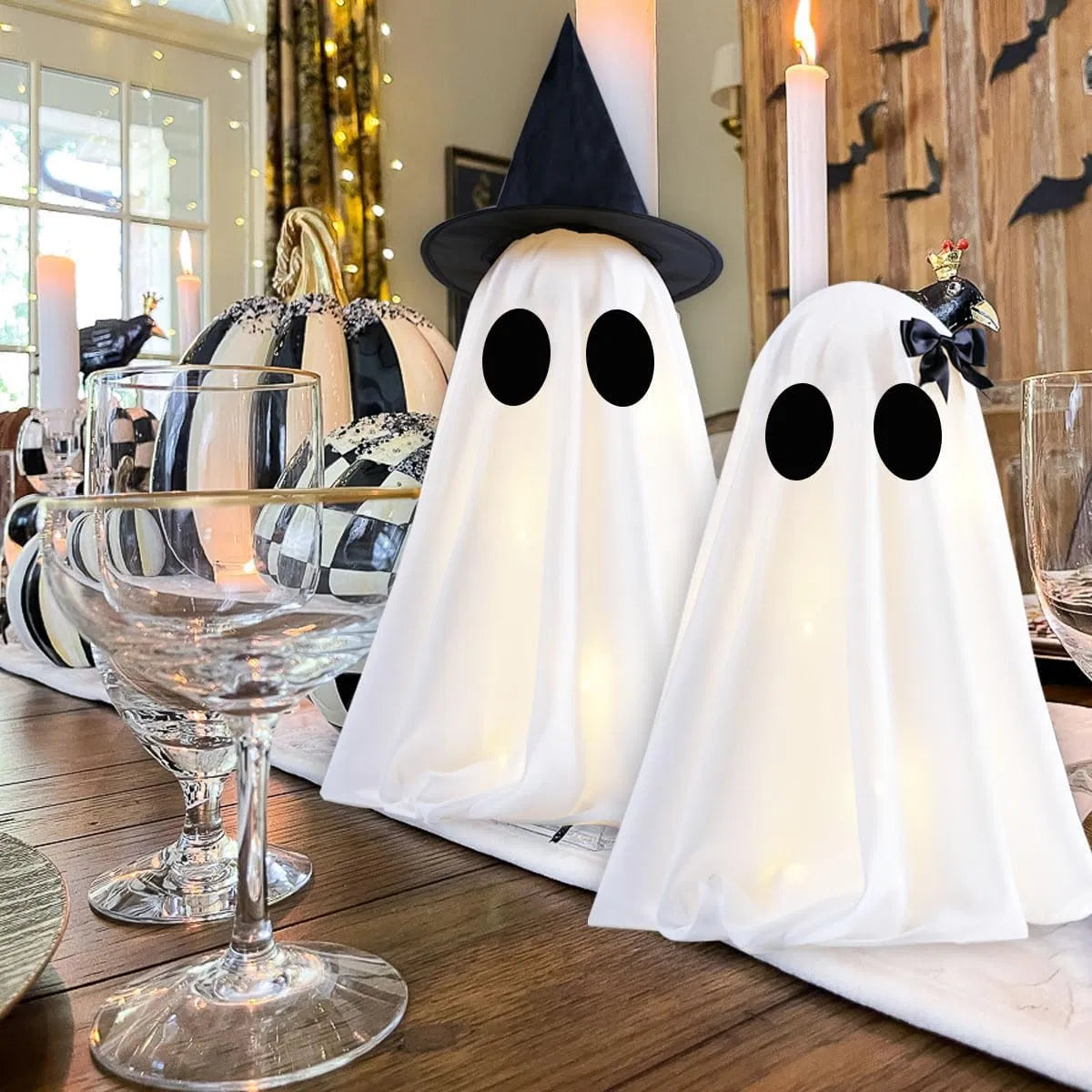 Light Up Halloween Scary Ghost Decorations, Set of 2 DIY Spooky Crafts for Indoor Home Mantel Shelf & Tabletop Decor - view 4