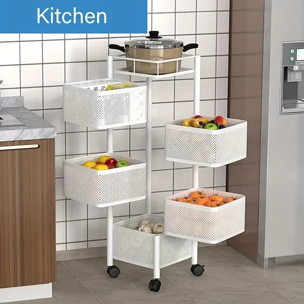 Rotating Kitchen Storage Shelf 5 Tier, Metal Fruit Vegetable Storage Basket Multi-Layer Vegetable Rack Storage Trolley - view 4