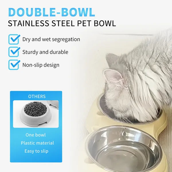 Anti Slip Base Double Cat Food Bowl, Yellow Stainless Steel Food And Water Bowl, Easy To Clean And Detachable Design - view 6