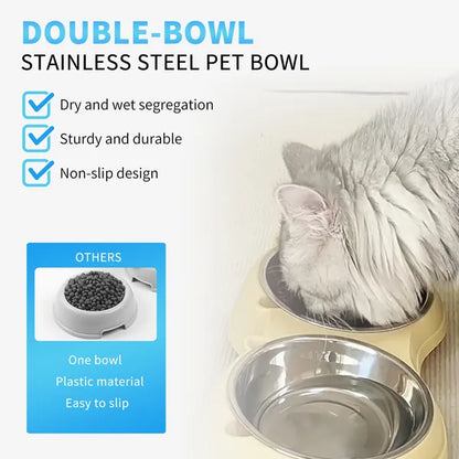 Anti Slip Base Double Cat Food Bowl, Yellow Stainless Steel Food And Water Bowl, Easy To Clean And Detachable Design - view 6