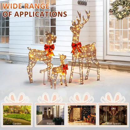 3-Piece Lighted Christmas Reindeer Family Set Outdoor Decorations, Weather Proof Rattan Deer Family Set Of 3 Christmas - view 7