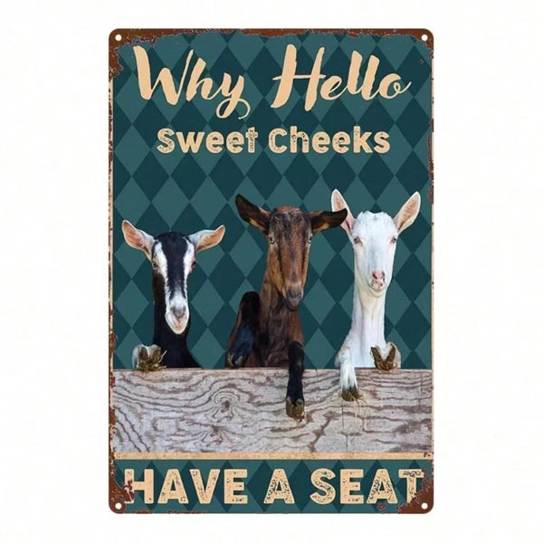 1PC Vintage Three Goats Funny Sitting Pattern 2D Flat Metal Sign 8X12 Inch Rustic Decorative Wall Art Plaque
