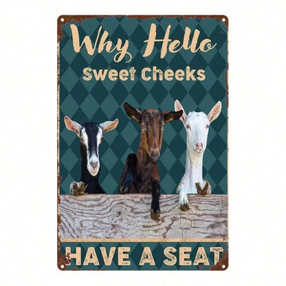 1PC Vintage Three Goats Funny Sitting Pattern 2D Flat Metal Sign 8X12 Inch Rustic Decorative Wall Art Plaque