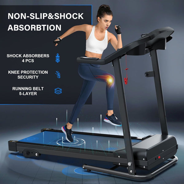 Compact Folding Treadmill For Home - 2.5HP Quiet Brushless Motor, 3-Level Incline, 7.5 MPH, Shock Absorption
