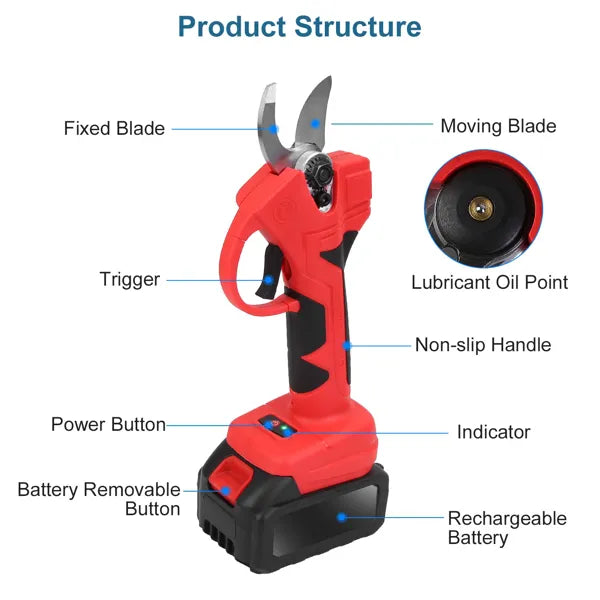 21V Electric Pruning Shears Cordless Tree Pruner Branch Cutter Gardening Scissors With 2 Pack Rechargeable Battery & - view 3