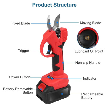 21V Electric Pruning Shears Cordless Tree Pruner Branch Cutter Gardening Scissors With 2 Pack Rechargeable Battery & - view 3