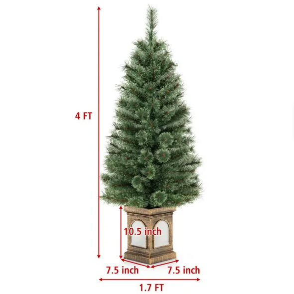 4 Feet Pre-Lit Potted Christmas Tree Pine Needles - view 6