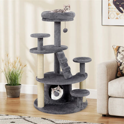 40" Multi-Level Cat Tree for Munchkin & Old Cats - Stable Wide Base, Soft Padded Perch + Large Condo (Gray) - view 4