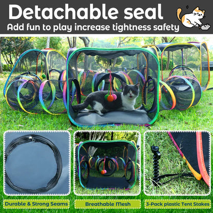 Portable Cat Enclosure - 7-in-1 Outdoor Catio with Tent & Tunnel, Foldable Playpen for Indoor Cats - view 5