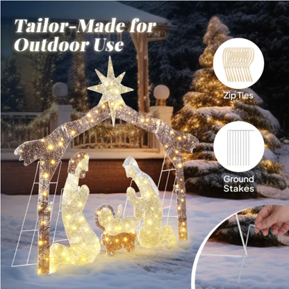 6ft Brown Roof 190LED Lights Nativity Scene Garden Jesus Decoration - view 4