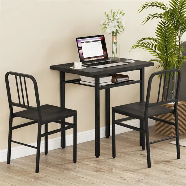 3-Piece Dining Table Set (Gray + Black), Space-Saving Tuck-under Chair Design - view 4