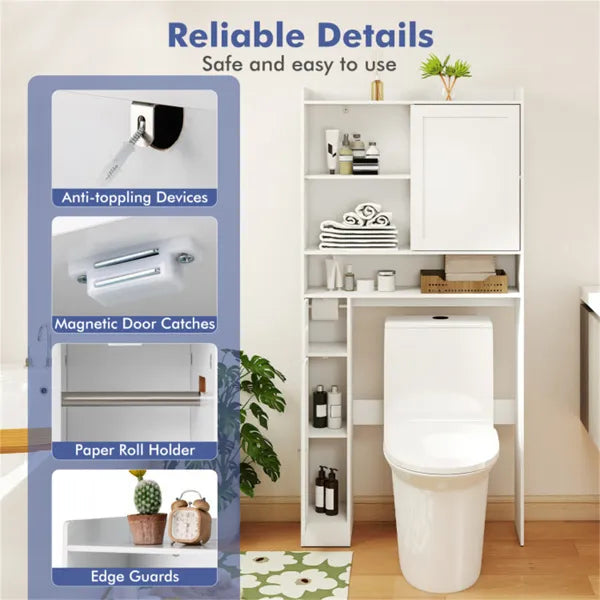 Over-The-Toilet Storage Cabinet White- 1 Top Shelf 2 Enclosed Cabinets Toilet Paper Holder - view 10