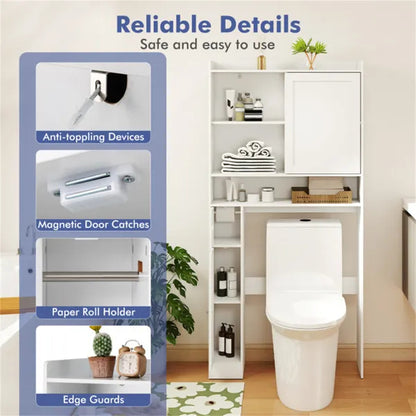 Over-The-Toilet Storage Cabinet White- 1 Top Shelf 2 Enclosed Cabinets Toilet Paper Holder - view 10