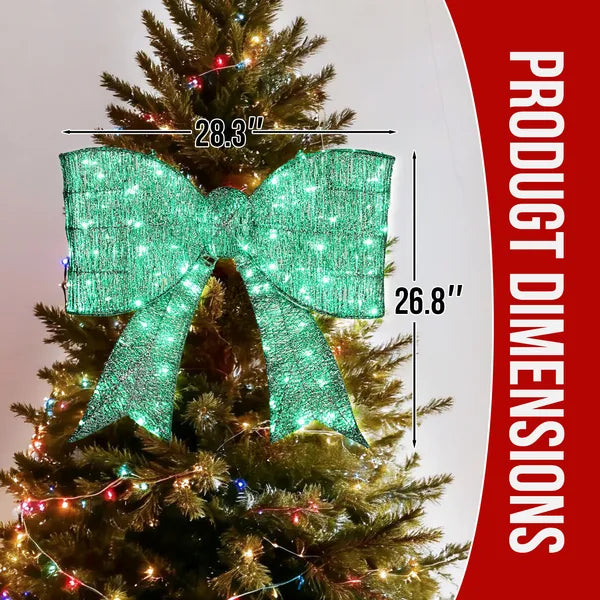 Pre-lit Outdoor Giant Bowknot Christmas Decoration, Lighted Metal Frame With 124 Green LED Lights - view 4