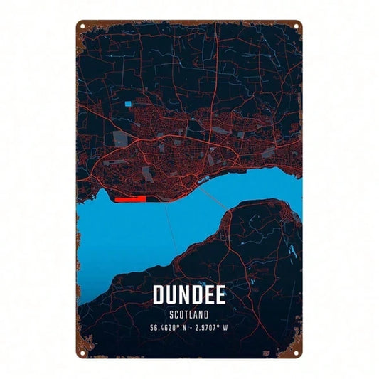 1pc Dundee City Map Metal Sign 8x12 Inch Rustic Iron Wall Art, 2D Flat Nostalgic Decor For Home Bar Garage Club