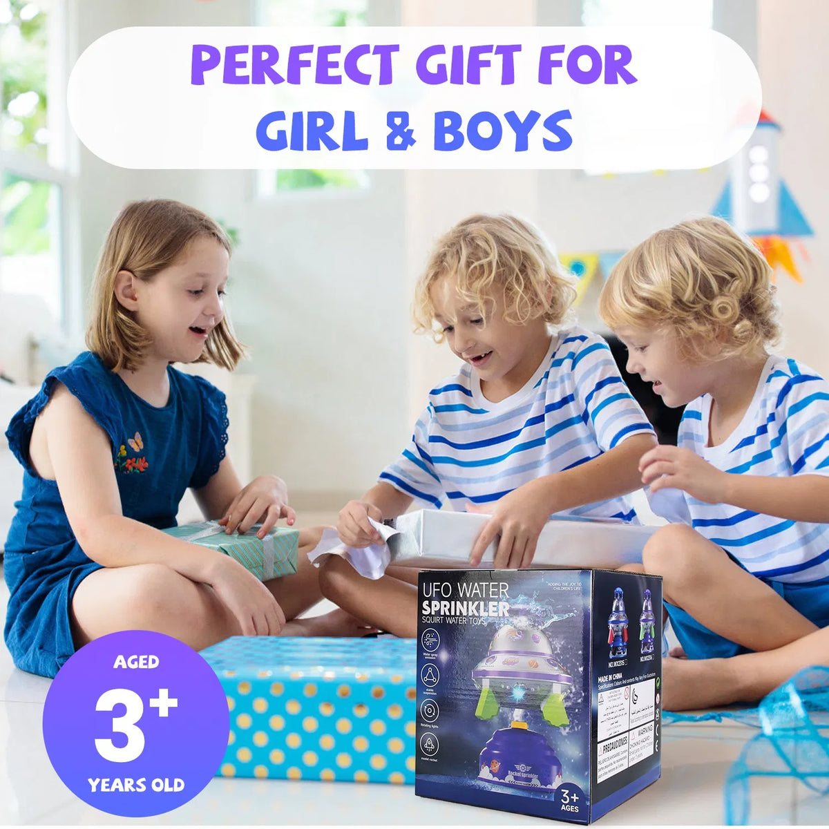 UFO Water Sprinkler Outdoor Summer Rocket Toy With Colorful LED Lights Spinning 1.64FT To 6.56FT Adjustable Height - view 7