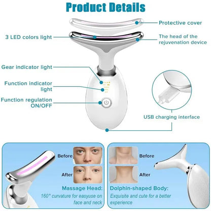 Neck Face Massager Face Sculpting Tool 3 Colour Modes And Vibration For Facial Massager For Double Chin - Red - view 3