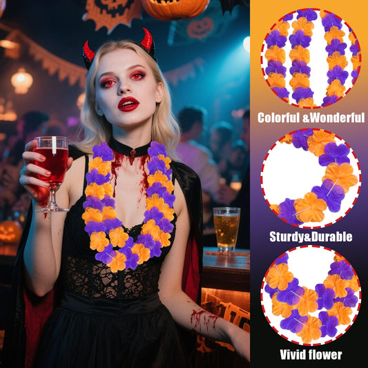24 Pcs Halloween Leis Hawaiian Leis Necklace Tropical Flower Lei Floral Luau Party Decorations Orange Purple Dance - view 2