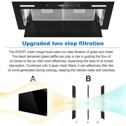 Range Hood Insert 30 Inch 800 CFM, Built-in Vent Hood Black Glass Gesture & Touch Control Kitchen Exhaust Fan - view 4