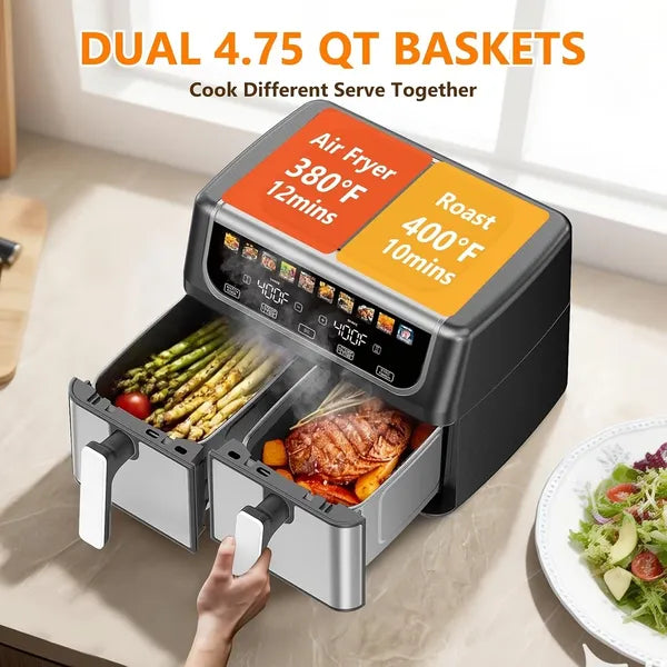 9.5 Quart Large Dual Basket Air Fryer With Double Basket, Independent Temp Control & Sync Mode, 10 Presets - view 3