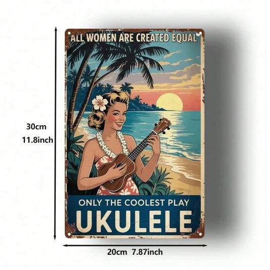 Vintage Hawaiian Ukulele Girl Metal Sign 8x12 Inch, Antique Farmhouse Tin Poster For Home Kitchen Cafe Bar Garage Decor - view 2