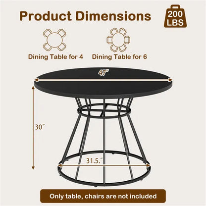 Black 47" Round Dining Table, Family-Sized For 4-6 People, Hourglass Metal Base & Curved Tabletop - view 5