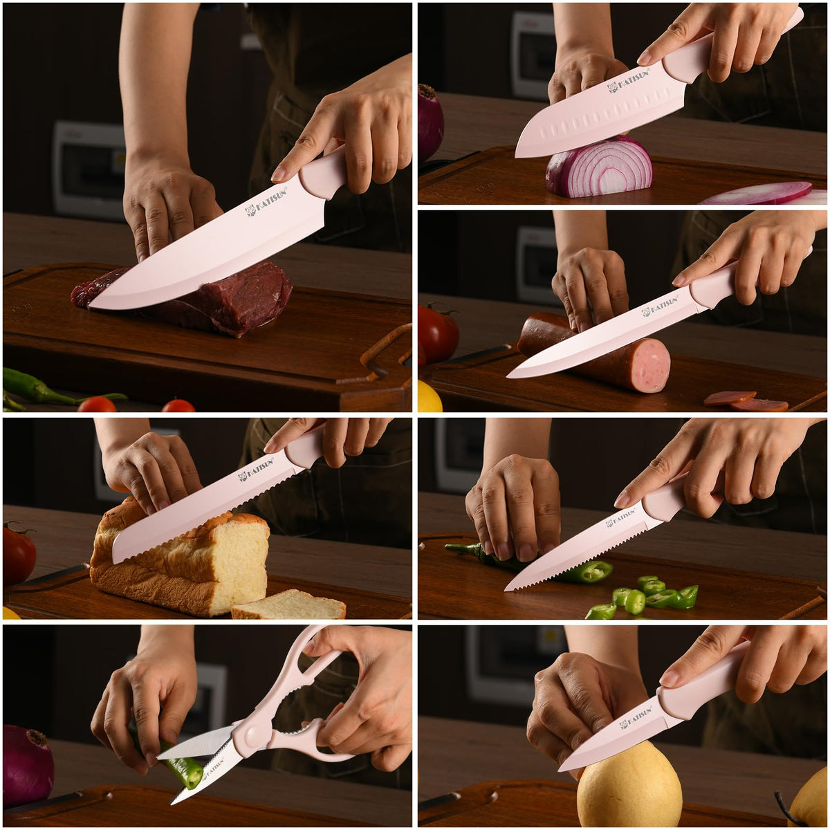 Kitchen Knife Set With Guards, 13 Piece Pink Non-Stick Boxed Knives Set, Anti-Rust And Dishwasher Safe - view 2