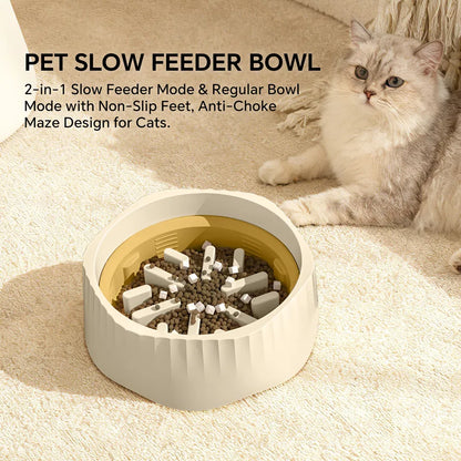 2-in-1 Dual Mode Large Plastic Cat Slow Feeder Bowl, Switchable Fast&Slow Feed - view 3
