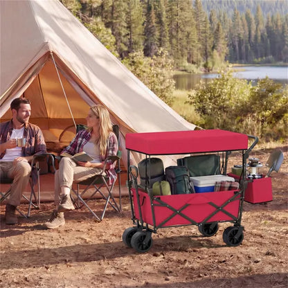 Foldable Utility Wagon,Adjustable Handle Outdoor Wagon, Puncture-Proof Wheels With Brakes - view 3