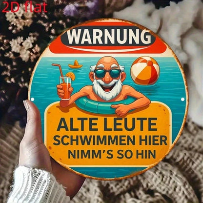 Vintage Swimming For Seniors Pool Warning Sign 8x8 Inch 2D Flat Round Plaque Decor For Pool Bathroom Changing Room - view 5