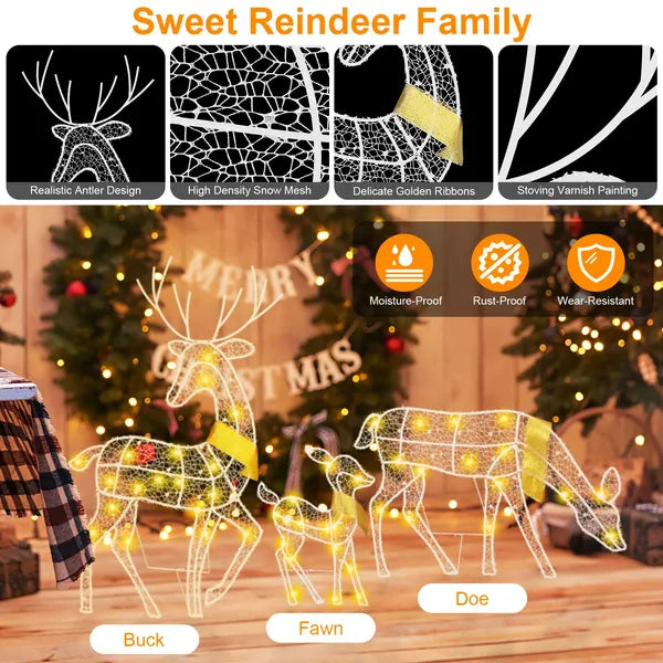 3 Sets Of Reindeer Family Lighted 2D Christmas Deer Decoration Warm Yellow Light 3 Lighting Modes Buck Doe Fawn Indoor - view 3