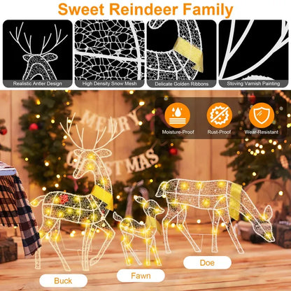 3 Sets Of Reindeer Family Lighted 2D Christmas Deer Decoration Warm Yellow Light 3 Lighting Modes Buck Doe Fawn Indoor - view 3