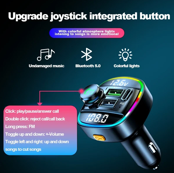Bluetooth 5.0 Car Wireless FM Transmitter Adapter USB PD Charger AUX Hands-Free - view 4