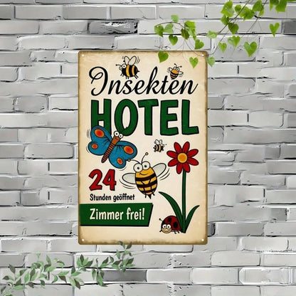 1pc Retro Insect Hotel Tin Sign, Vintage Cartoon Bug Butterfly Bee Metal Wall Art - view 4