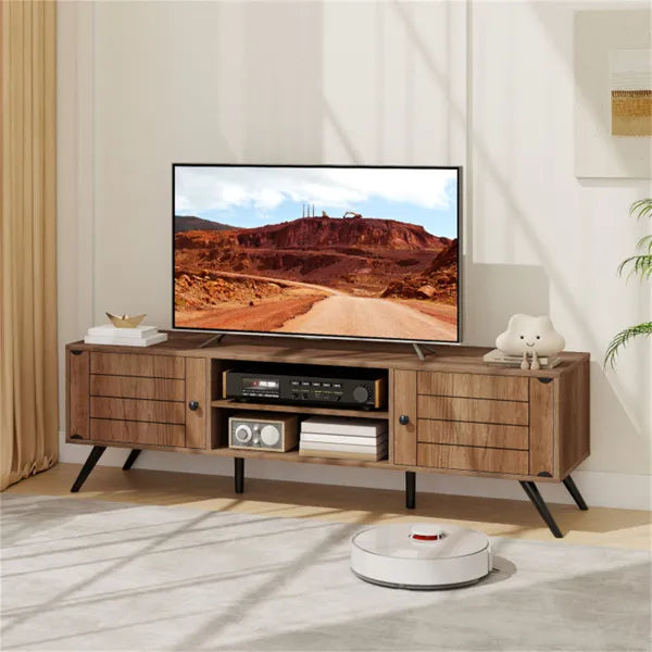 Oak Mid-Century Modern TV Stand For 65-Inch TVs, 210 Lbs Capacity Media Console With Storage Cabinets & Cable Management - view 2