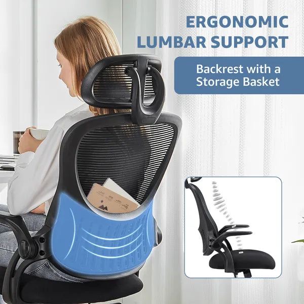 Ergonomic Office Computer Desk Chair, Mesh High Back Rolling Swivel Adjustable Task Chair With Headrest And Flip-up - view 6