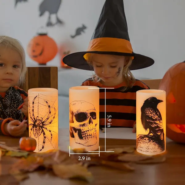 3 Pack Halloween Flameless Candle Lamp With Timer Setting Battery Operated Warm Orange Light Candles For Halloween - view 4