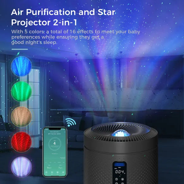 Black Large Room Air Purifier, Smart WiFi, Air Quality Sensor, UV Sterilization, Washable Filter & Star Projector - view 4