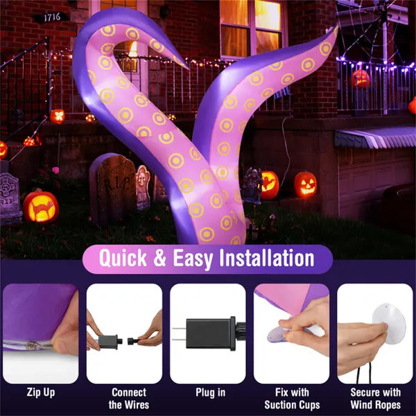 6.5ft Giant Inflatable Tentacles Halloween Decor - Built-in LED Lights, Car Window/Yard Use, Rain/Snow Resistant - view 4