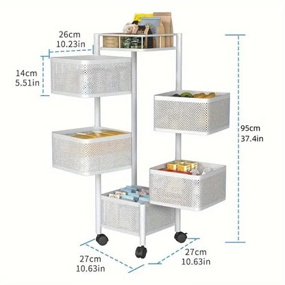 Rotating Kitchen Storage Shelf 5 Tier, Metal Fruit Vegetable Storage Basket Multi-Layer Vegetable Rack Storage Trolley - view 6