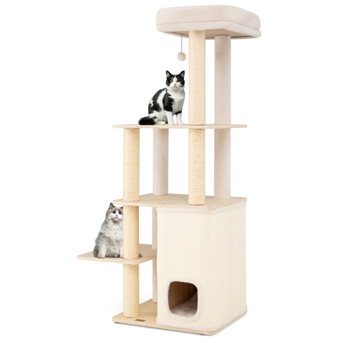 63" Wooden Cat Tree - 2-Story Condo with Bamboo Interior, 5 Sisal Scratching Posts, 44 lbs Per Layer Capacity - view 10