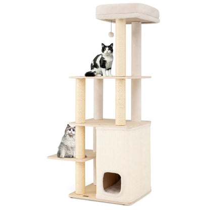 63" Wooden Cat Tree - 2-Story Condo with Bamboo Interior, 5 Sisal Scratching Posts, 44 lbs Per Layer Capacity - view 10